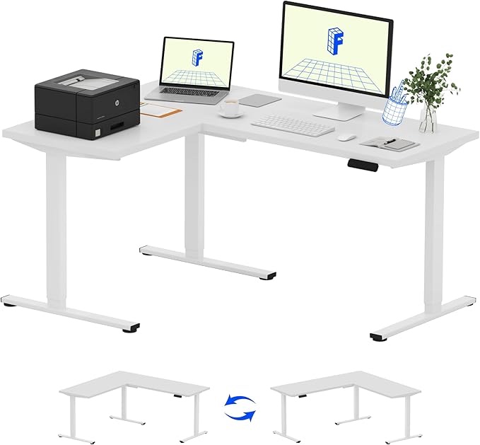 VIVO Electric Height Adjustable 83 x 60 inch Corner Stand Up Desk, 2 White Solid Table Tops, Black Frame, Memory Controller, L-Shaped Workstation,  incomplete 