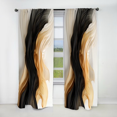 Gold And Black Soft Wave Fusion IV - Shapes Curtain - Blackout Abs