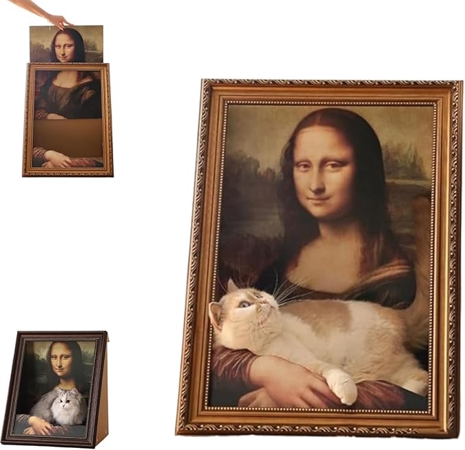 Mona Lisa Cat Scratcher Bed, Art 4D Oil Painting Frame Nest for Kitten,Cat House with Scratcher Vintage Art Picture Frame (1pcs)