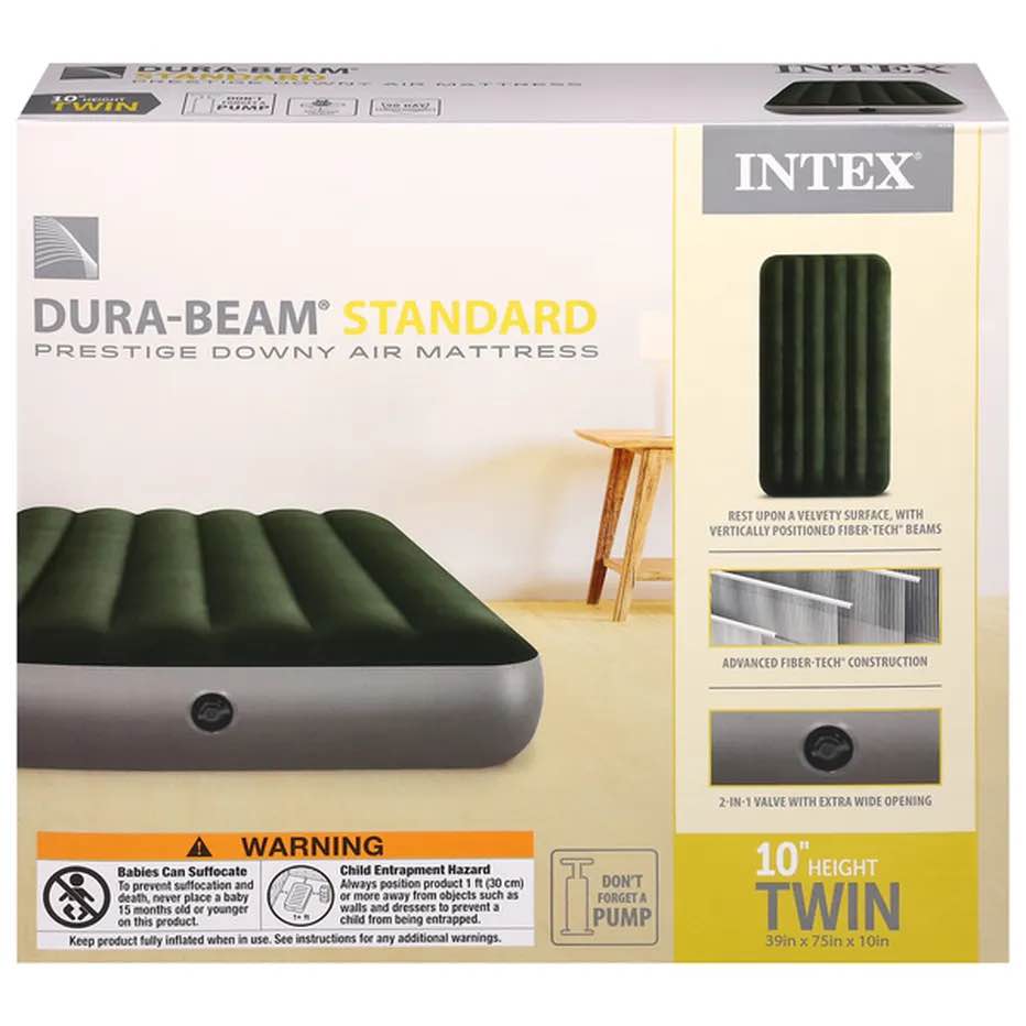 intex air mattress, dura-beam standard, twin, 10 inch height similar to the photo