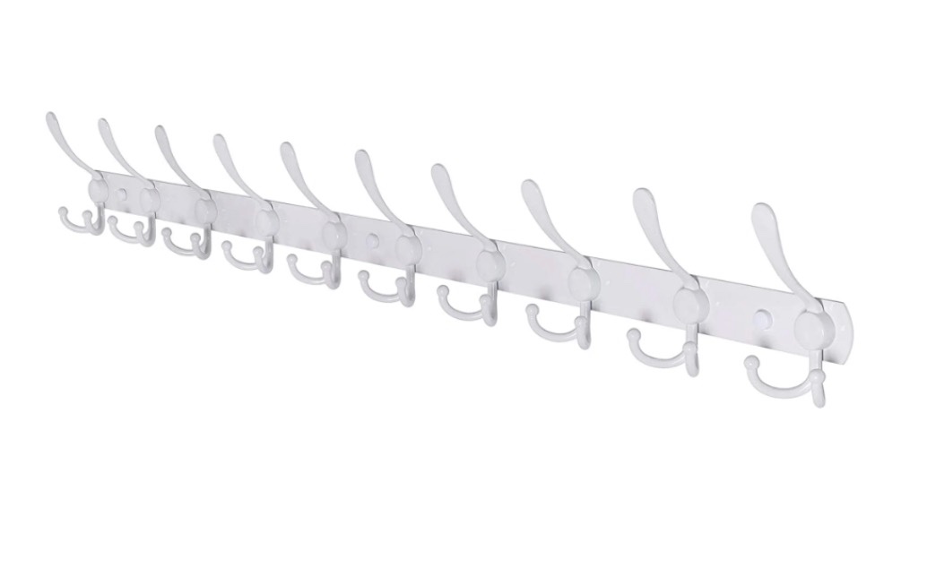 dseap coat rack wall mounted-10 tri hooks,stainless steel heavy duty metal coat hook rail for hats clothing entryway,white