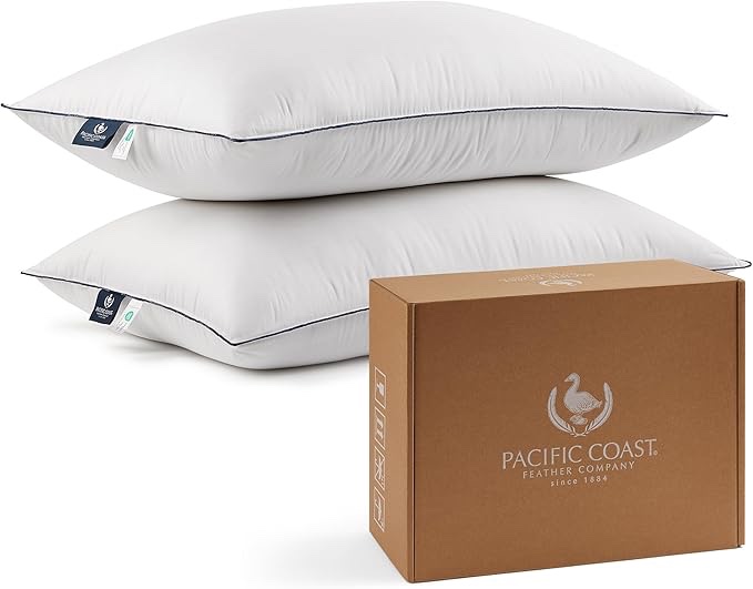 pacific coast pillows queen size set of 2, goose feather and down pillow for sleeping, 3-chamber hotel pillow for side sleepers and back sleepers size king 