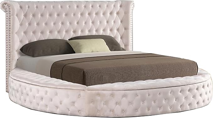 mirna upholstered velvet round storage bed with wingbacks cream, eastern king ( incomplete )