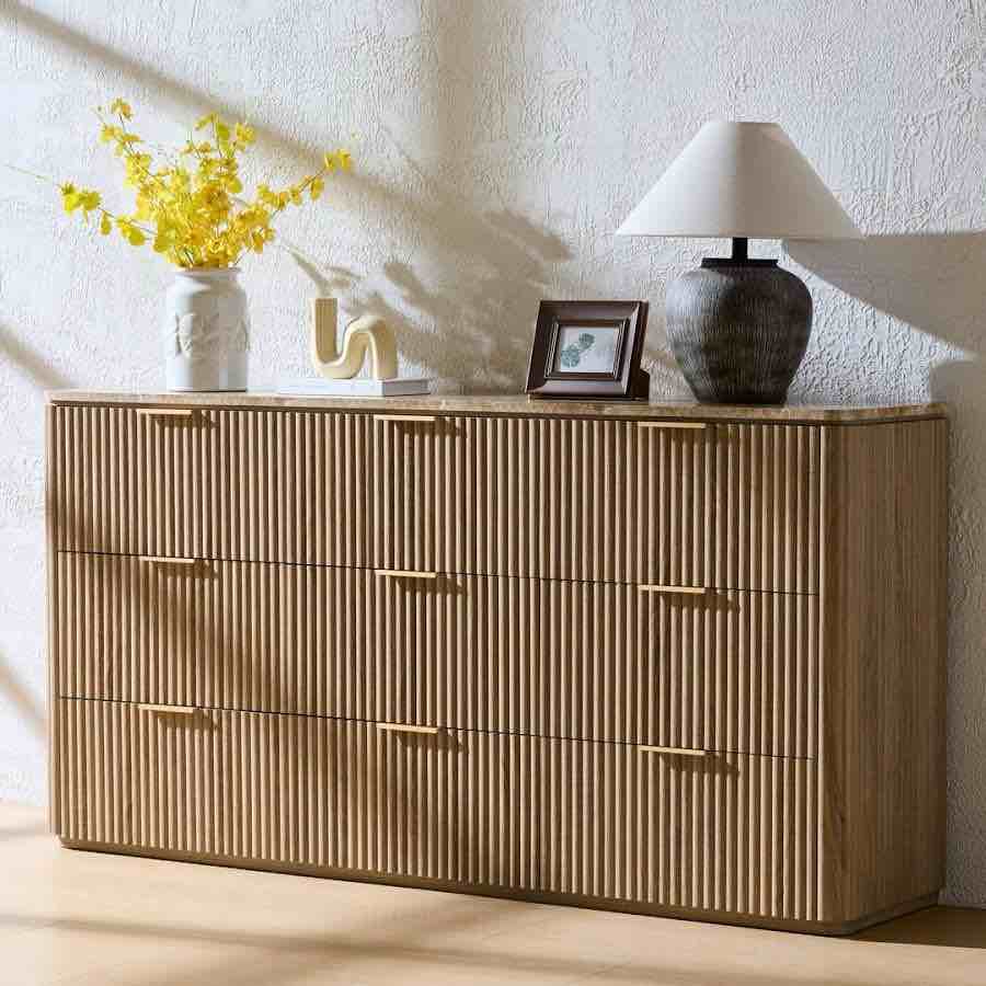( SEE DESCRIPTION BELOW) W Fluted 9 - drawer Dresser, 1.97" - Thick Panels Wood Chest 