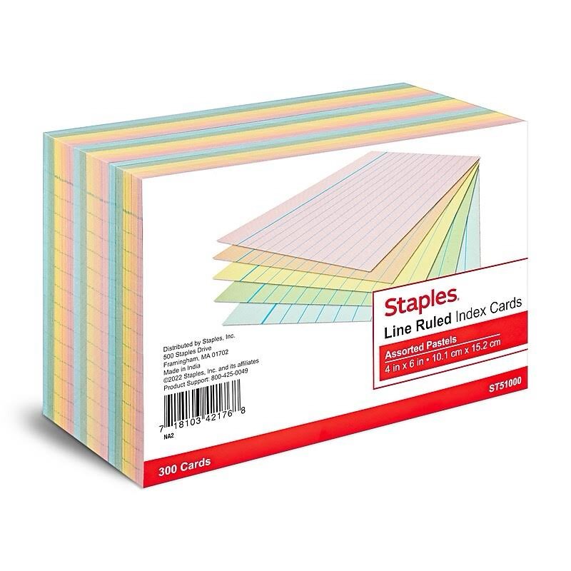 Staples Index Cards Ruled 4 x 6