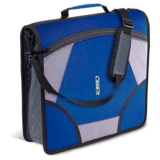 case-it king sized zip tab school zipper binder | 4-inch d-rings, 800 sheet capacity, 5-subject expanding file folder, multiple pockets & storage organizer, shoulder strap | d-186 midnight blue