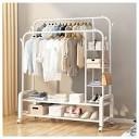 Garment Rack for Hanging Clothes Rack Heavy Duty Portable with Bottom Metal Shelf Drying Coats Shirt,Black (white +Double Rods+Shelf)