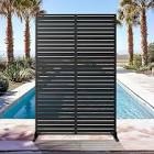 72 in. H x 47 in. W Galvanized Metal Wall Decal Outdoor Privacy Screens Garden Fence Louvered in Black