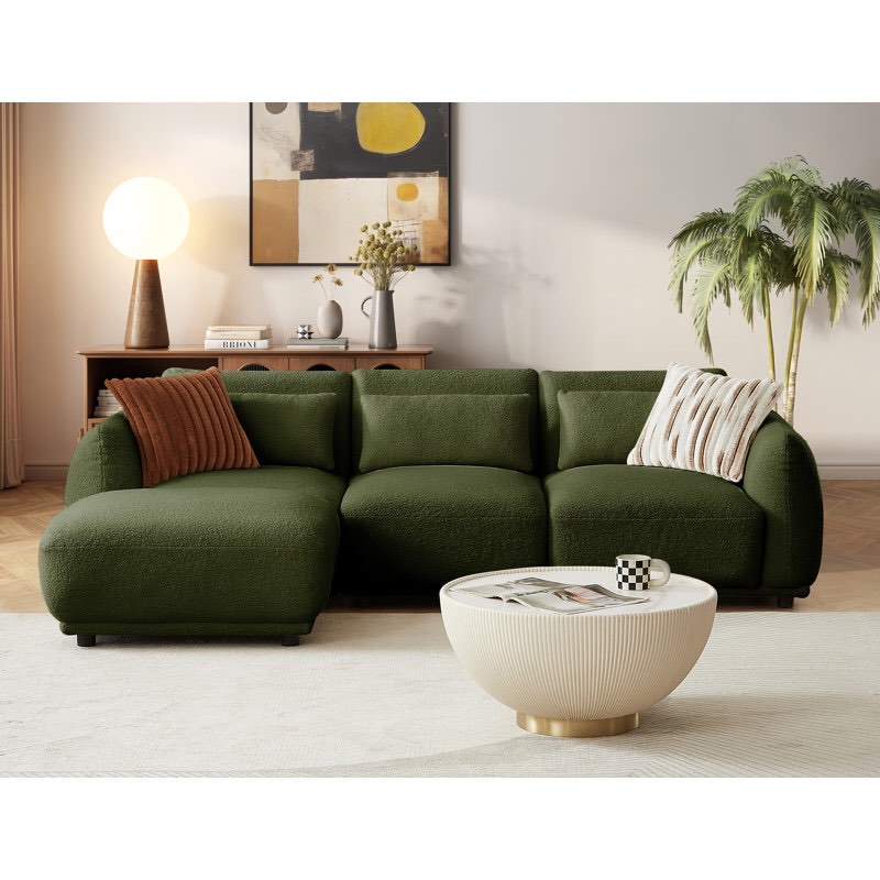 ( incomplete 1 box) Ballyrobert 4 - Piece Upholstered Sectional Teddy Wool Modern Sectional Sofa 3 Seat L Shaped Convertible Modular Sectional Sofa with Reversible Ottoman