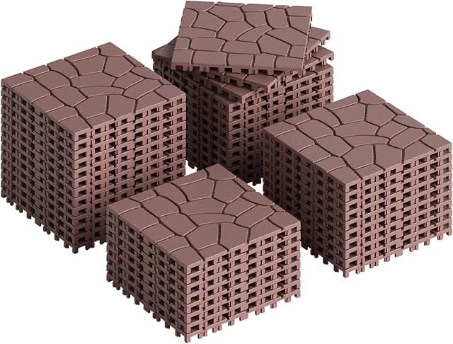 stone style 12" patio deck tiles, diy module interlocking decking tiles floor tile,easy and quick installation court tiles for porch poolside balcony backyard 44pcs color: red brown
