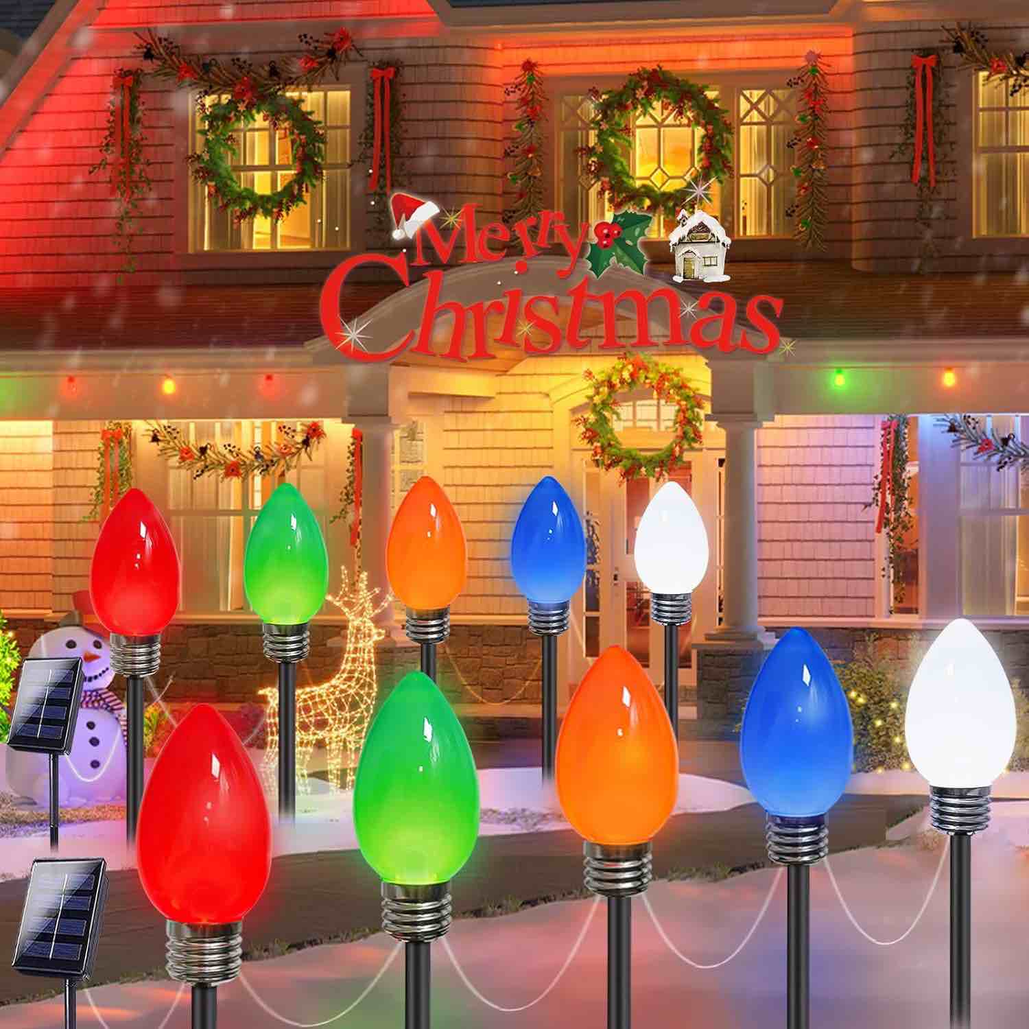 10-Pack Jumbo C9 Solar Christmas Lights, Upgraded LED Outdoor Christmas Decoration