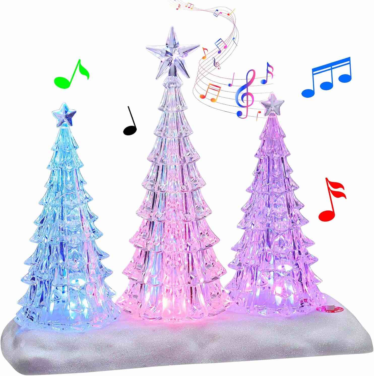 Tabletop Christmas Tree with Light and Music - Battery Operated Crystal Clear Acrylic Christmas Tree