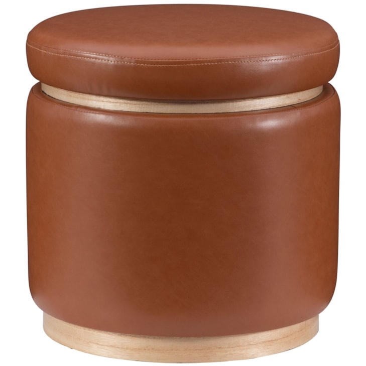 Contemporary Round Leather Storage Ottoman