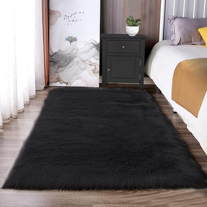 Rectangular Faux Fur Rug, black approximately 7’ x 4’ (similar to stock photo)