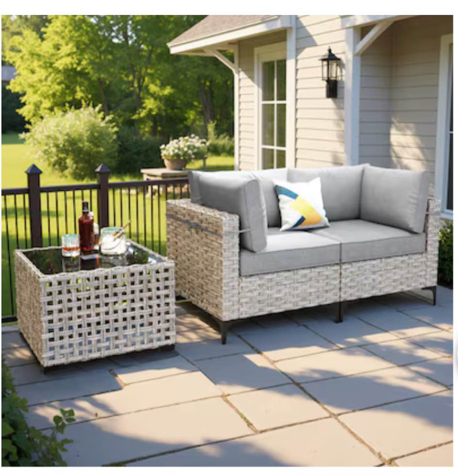 ALTRIGUS 3 -Piece Wicker Patio Sofa Conversation Set with Dark Gray Cushions