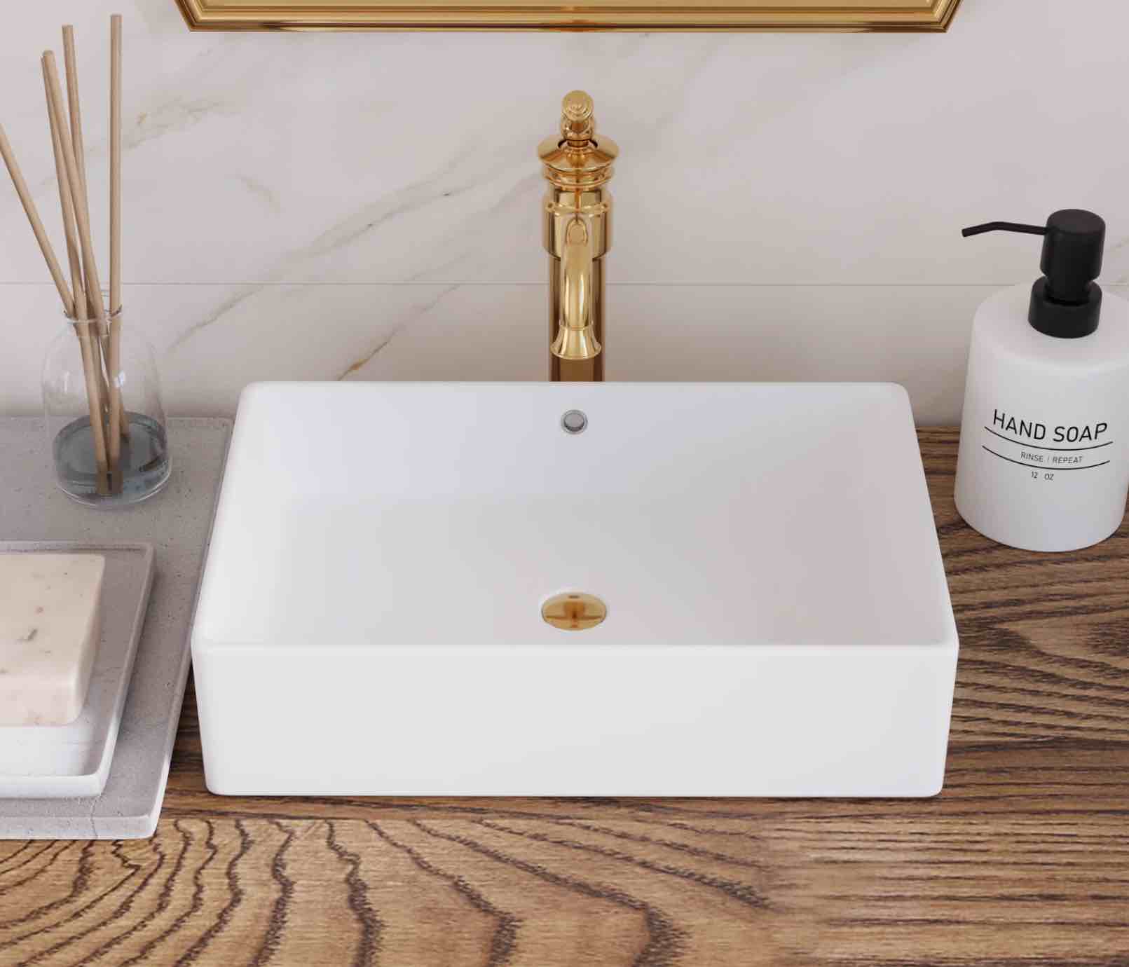 20" x 14" Rectangle Vessel Bathroom Sink, Seamless Design