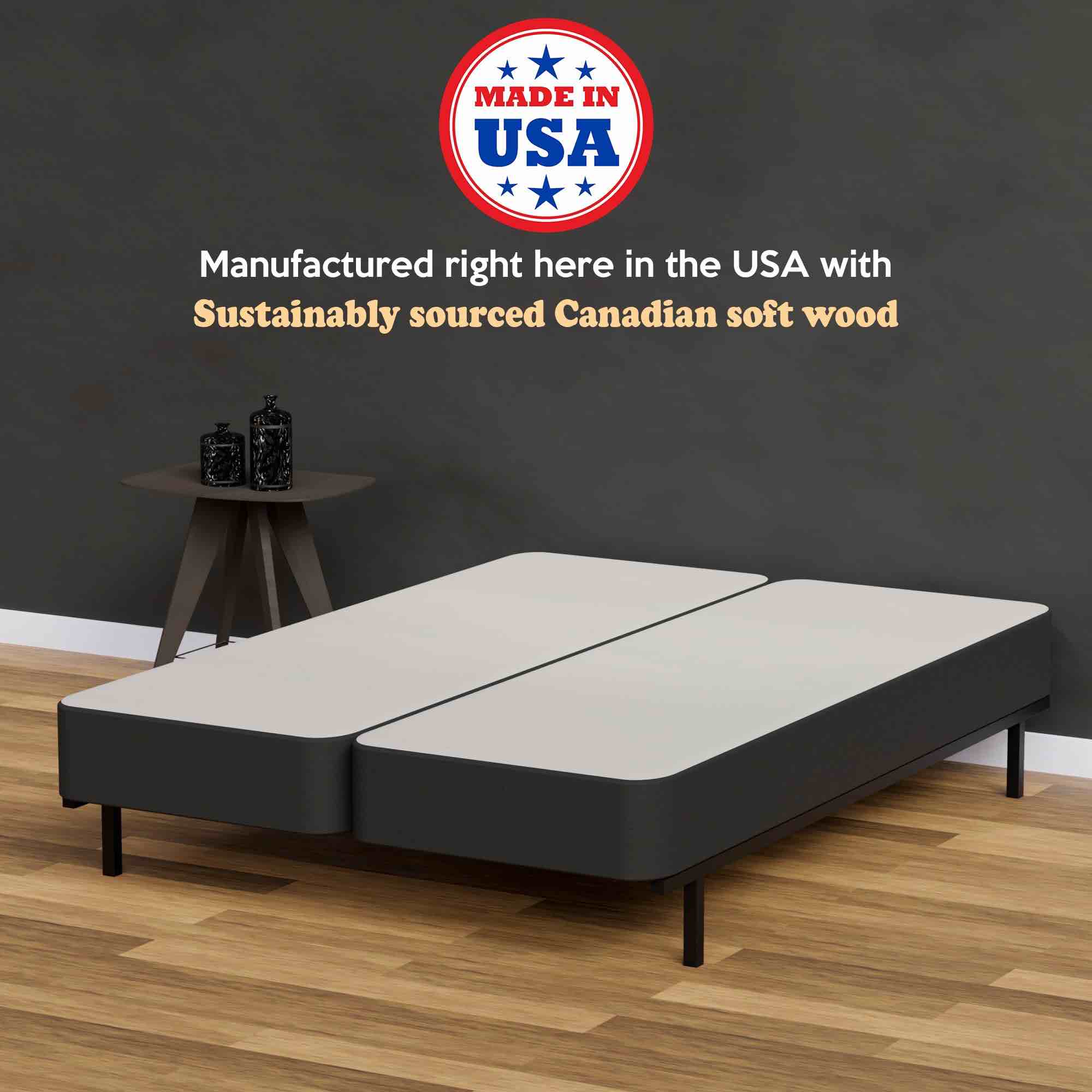 Nutan Wood Split Low Profile Traditional 4-inch Fully Assembled Foundation Set-Strong Structure – Luxurious Durable Bedding King Mattress Box Springs – Black