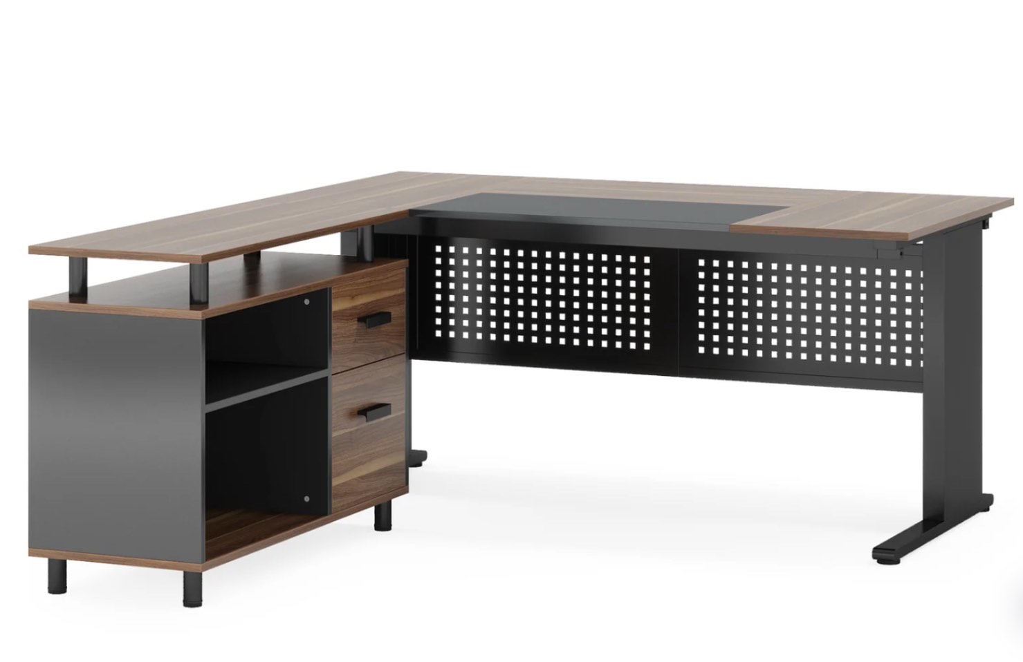 ( incomplete only box A) Industrial L-Shaped Desk, 63" Computer Executive Desk with File Cabinet