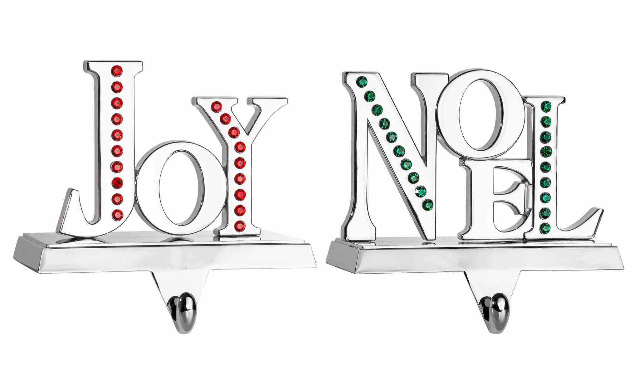 Klikel Stocking Holder Set of 2 - Joy Noel Christmas Stocking Hanger for Mantel - Shiny Silver Metal