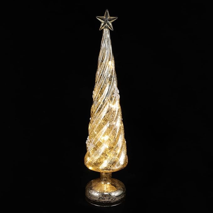 Beaupretty Glass Christmas Tree Tabletop Decor, Lighted Table Top Tree with Fairy Lights Decorative Night Lamp for Xmas Holiday Table Centerpiece Mantel Window Decor No Battery