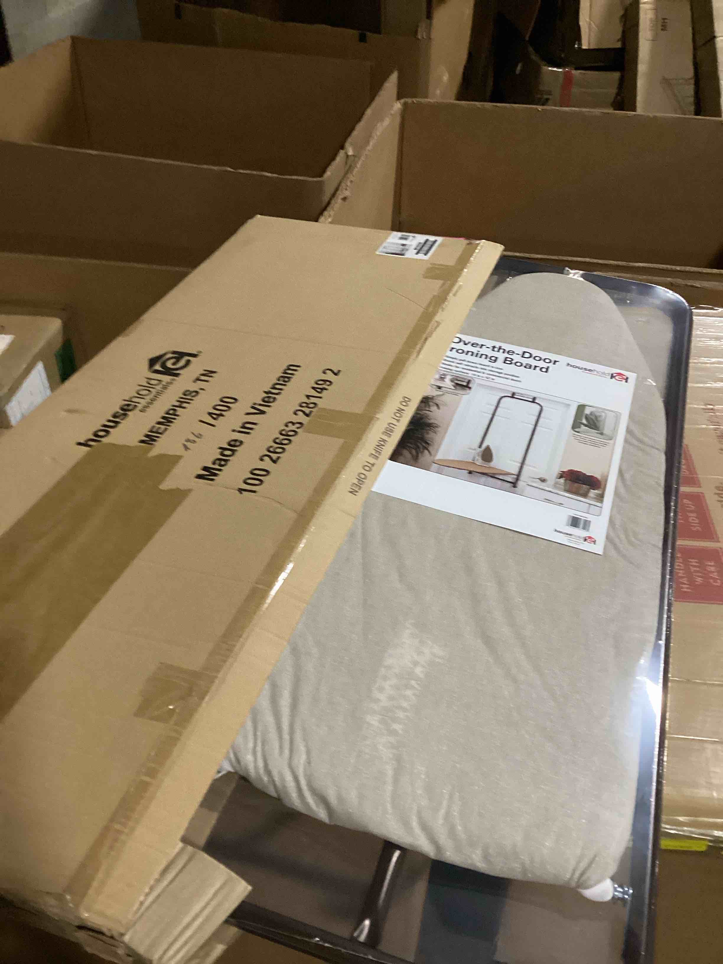 Over The Door Ironing Board 14x42 inches with Iron Holder and Pocket Storage Bag, Hanging Iron Board for Home Laundry Room, Black