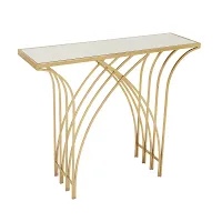 UMA Home Decor Gold Metal Geometric Console Table with Mirrored Glass Top