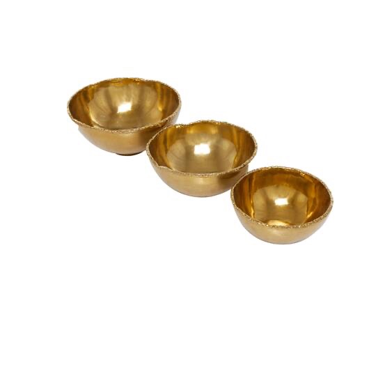 Set of 3" Gold Aluminum Modern Decorative Bowl
