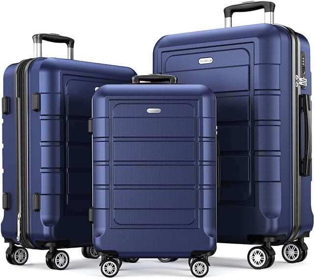 SHOWKOO Luggage Sets Expandable PC+ABS Durable Suitcase Double Wheels TSA Lock 3pcs Blue