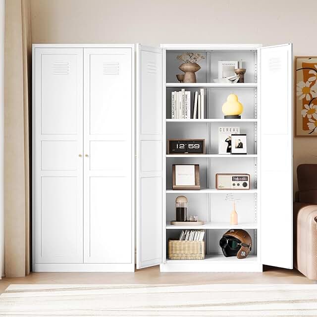 similar to stock photo/Letaya White Storage Cabinet with Adjustable Shelves-Metal Hom Kitchen Pantry Cabinets with Doors,Organization Locker for Cupboard/Bedroom/Dining/Living/Bathroom/Office/Garage Room