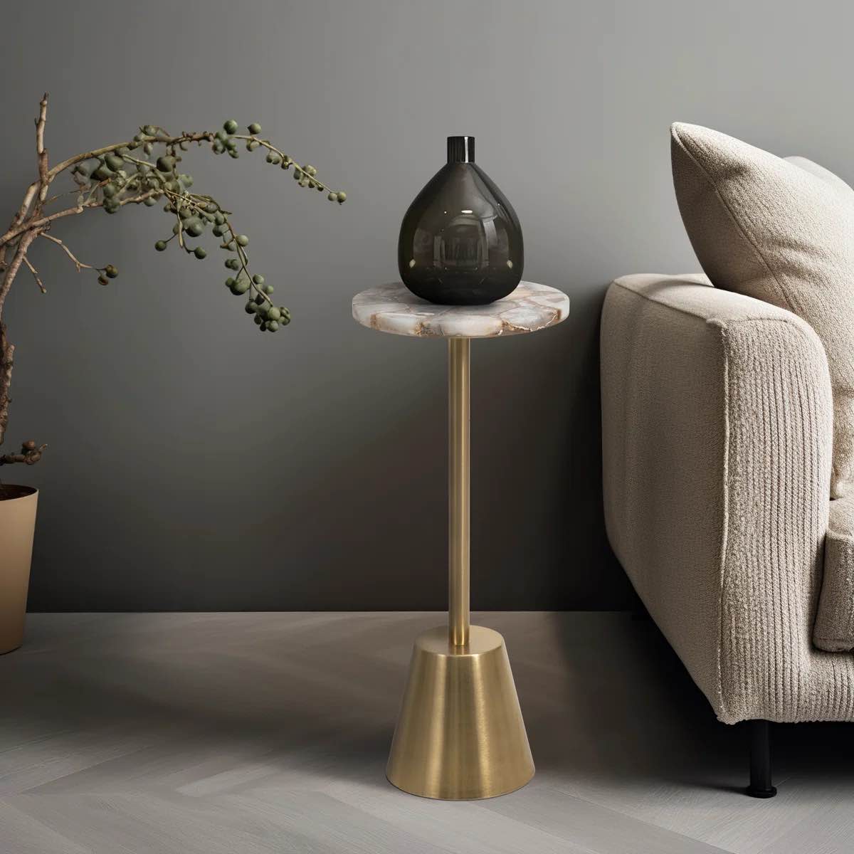 Brookfield 24"H Gold Iron Accent Side Table with Polished Edge Agate Top for Living Room or Office Decor