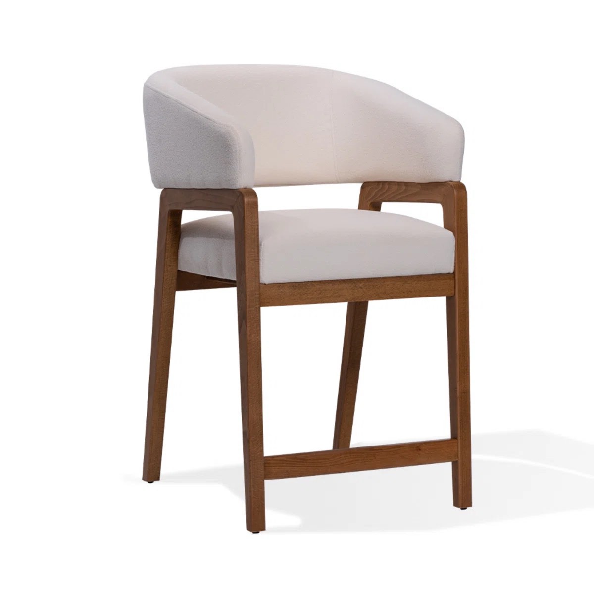 Enzo Counter Height Counter Stools, 24" H Seat Height Upholstered Performance Fabric Counter Stools, Barstools Cream, Walnut Finish Solidwood Frame