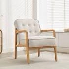 Villasenor Mid Century Linen Upholstered Accent Chair Solid Wood Armchair