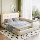 Queen Size Upholstered Platform Bed With 2 Reading Lights