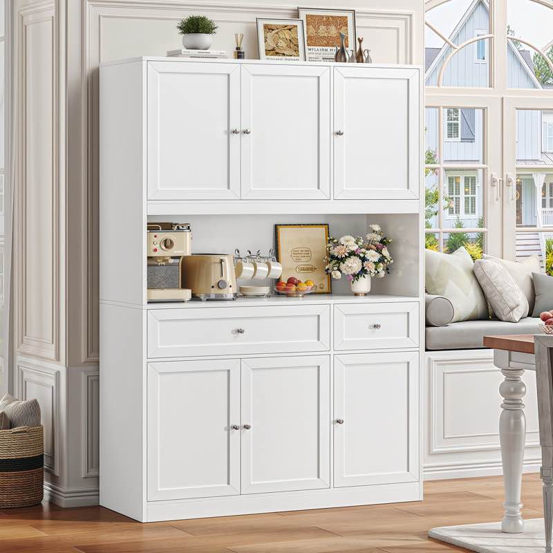 72.2'' Kitchen Pantry, Microwave Stand with Storage Finish: White