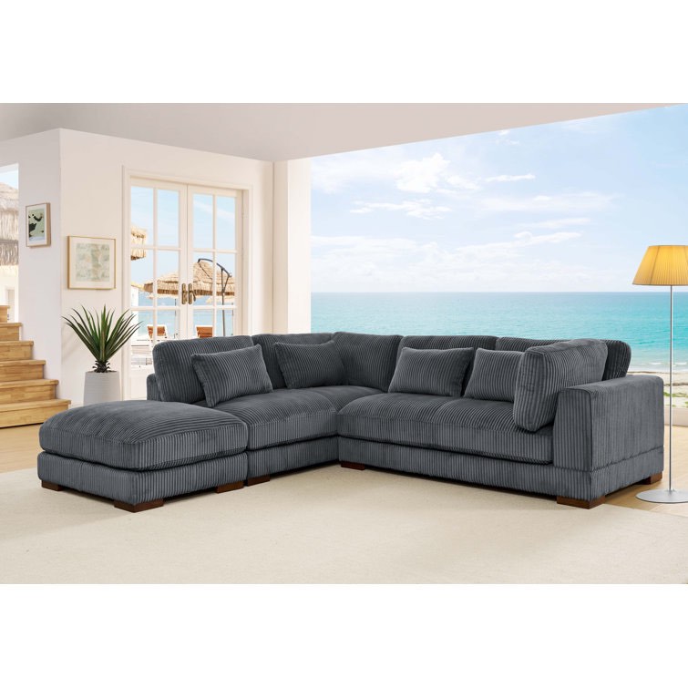 INCOMPLETE Raheim 3 - Piece Upholstered Sectional Body Fabric: Brown Corduroy, Orientation: Right Hand Facing