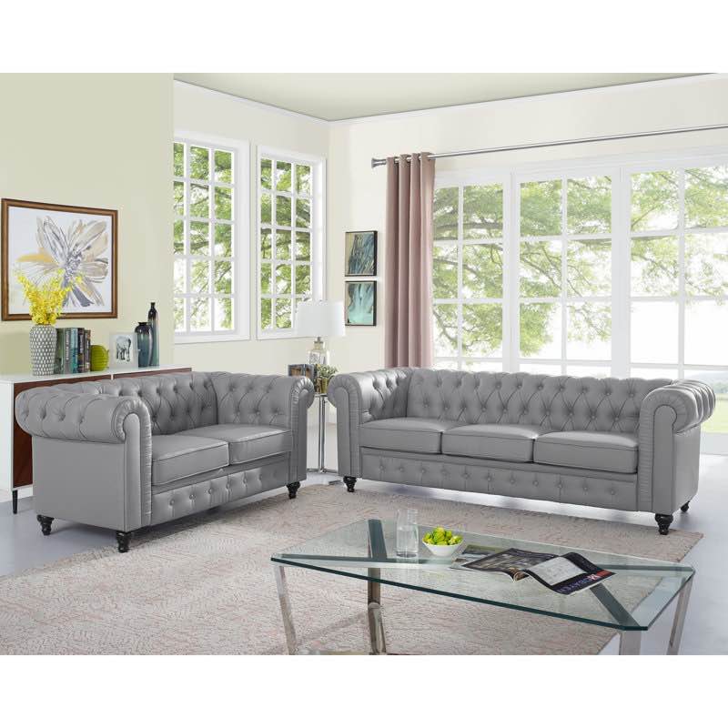 (INCOMPLETE) Arlisa 2 Piece Living Room Set Air Leather Chesterfield Button Tufted Couch Set with Loveseat and Sofa