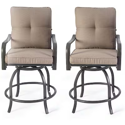 Kozyard Patio chairs Set of 2 Brown/Powder Coated Steel Frame Swivel Bar Stool Chair with 