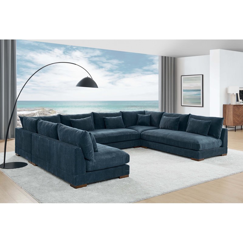 INCOMPLETE (Back rest) Caoimh 147" Wide Reversible Modular Sofa & Chaise Body Fabric: Blue Corduroy