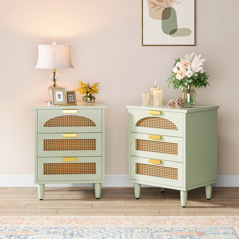 Attis 3-Drawer Rattan Nightstand Color: Green