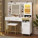 Makeup Vanity Set With LED Mirror And Stool White