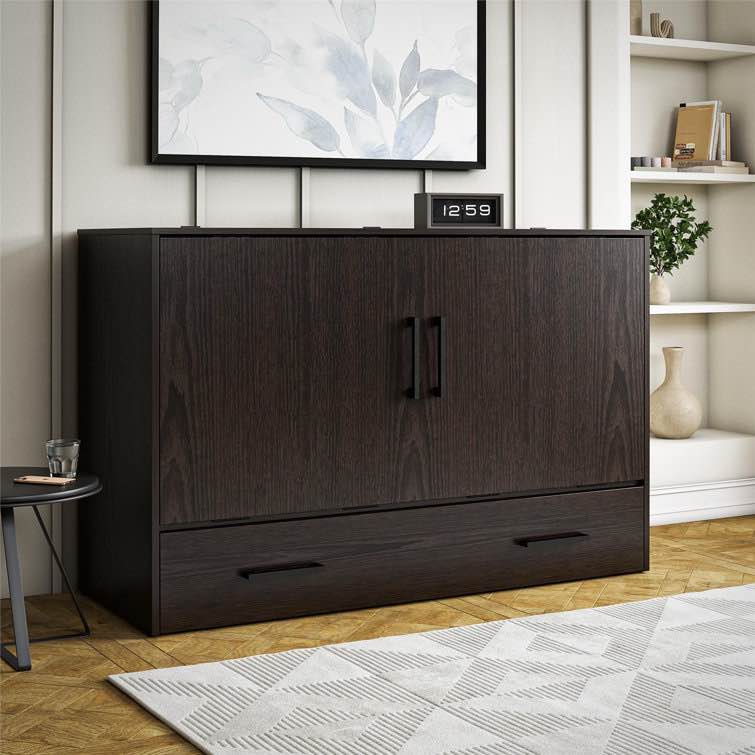 (incomplete) Ashby Queen Cabinet Bed With Storage Drawer, Espresso, Box 1 Of 2