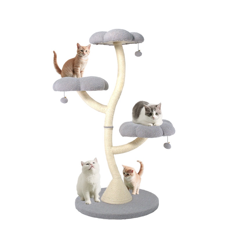 5'11" H Tall Cat Tree Flower Shape Scratching Post Cat Tower Color: Gray