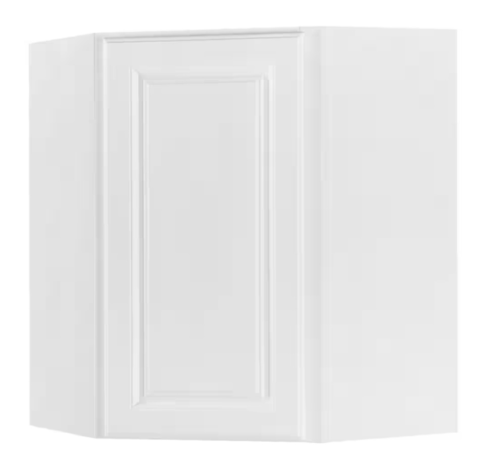 Hampton 24 in. W x 12 in. D x 30 in. H Assembled Diagonal Corner Wall Kitchen Cabinet in Satin White