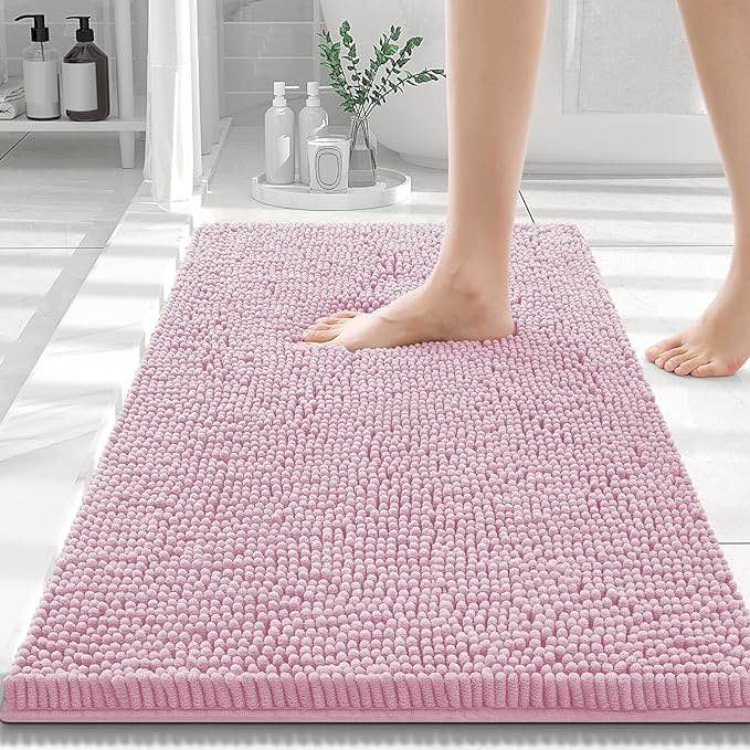 Similar Smiry Luxury Chenille Bathroom Rugs 30x20, Extra Soft and Absorbent Shaggy Bath Mat, Machine Washable, Non-Slip Plush Carpet Runner for Tub, Shower, and Floor, Home Decor Accessories, Rosa