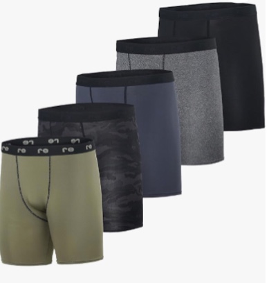 Real Essentials 5 Pack: Mens Compression Shorts - Quick Dry Performance Active Underwear 