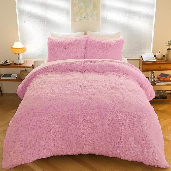 Smoofy Faux Fur Plush Twin Comforter Set, Fluffy Fuzzy Plush Twin Bedding, Cute Soft Shaggy Velvet Double-Sided Bedding Set, 2Pcs - 1 Comforter(66"x90") + 1 Pillowcase(20"x26")