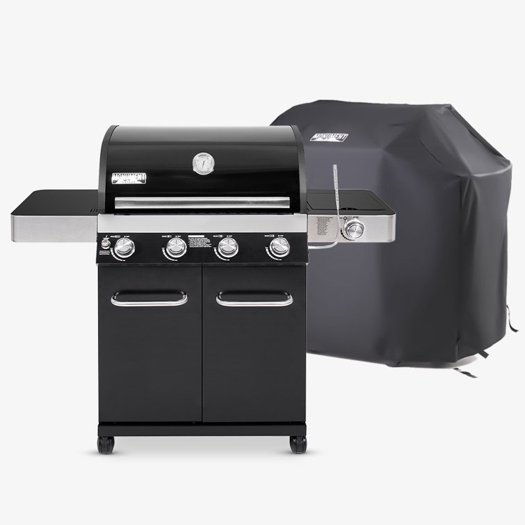 incomplete only 1 box) Monument Grills 13892 4-burner Liquid Propane Gas Grill Stainless With Cover (Part number: 13892+98475)