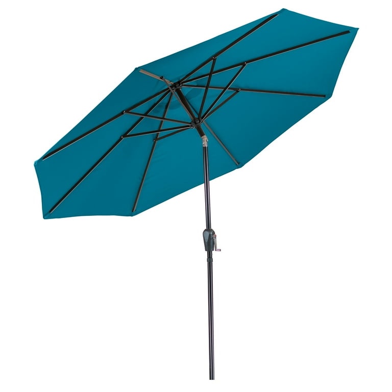 9 ft patio umbrella w/ push button tilt and crank outdoor umbrella, 8 sturdy ribs, uv protection, solution-dyed fabric, teal