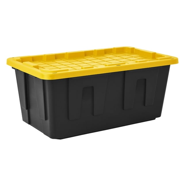 member's mark 40 gallon heavy-duty black and yellow storage tote, 22.0" d x 38.2" w x 16.4" h
