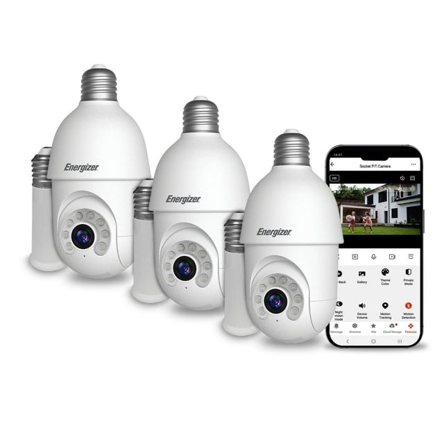 Energizer 2K Light Bulb Socket Security Camera with Socket Extension, 3pk.